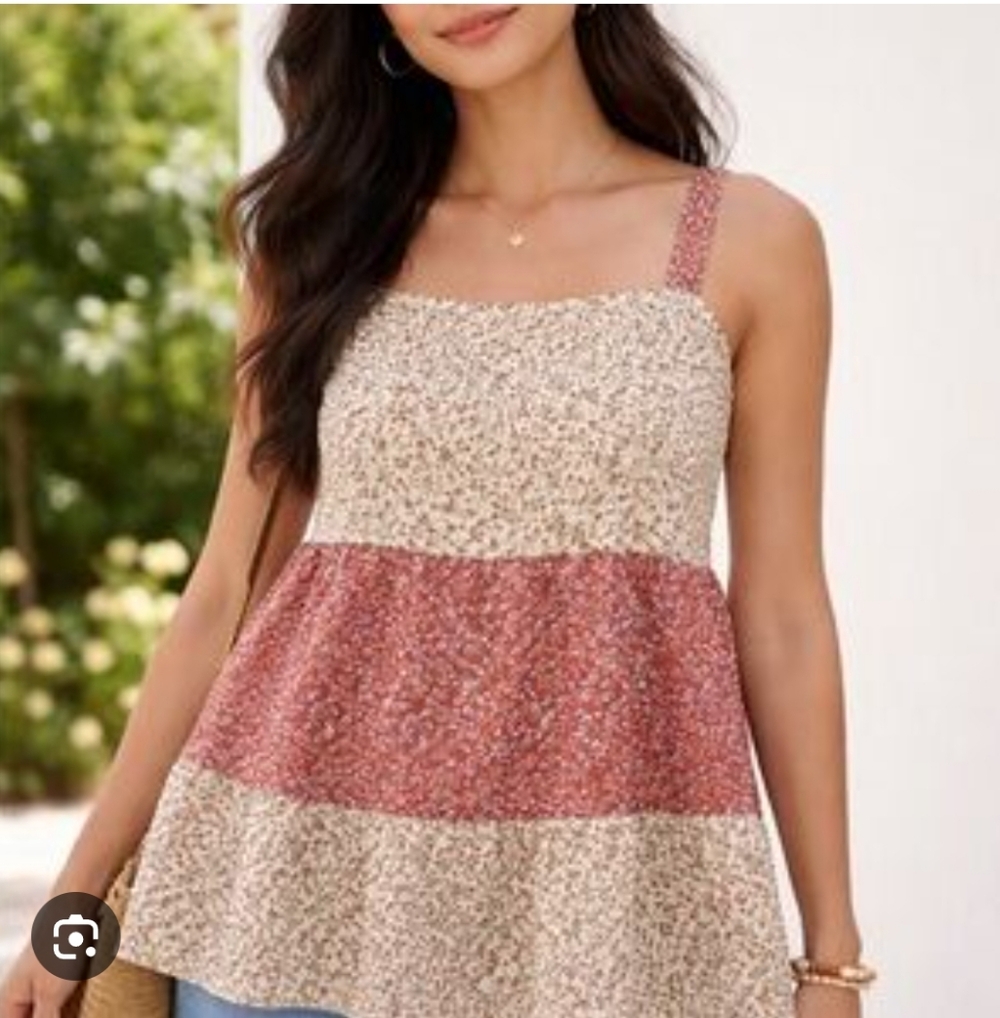 Paper Crane Women Floral Tiered Camisole Beige Rose Size Large Boho Cottagecore